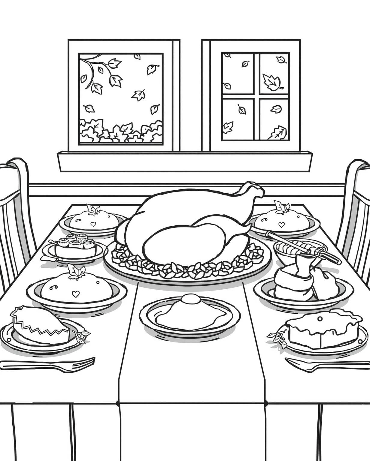 Thanksgiving Dinner Coloring Page