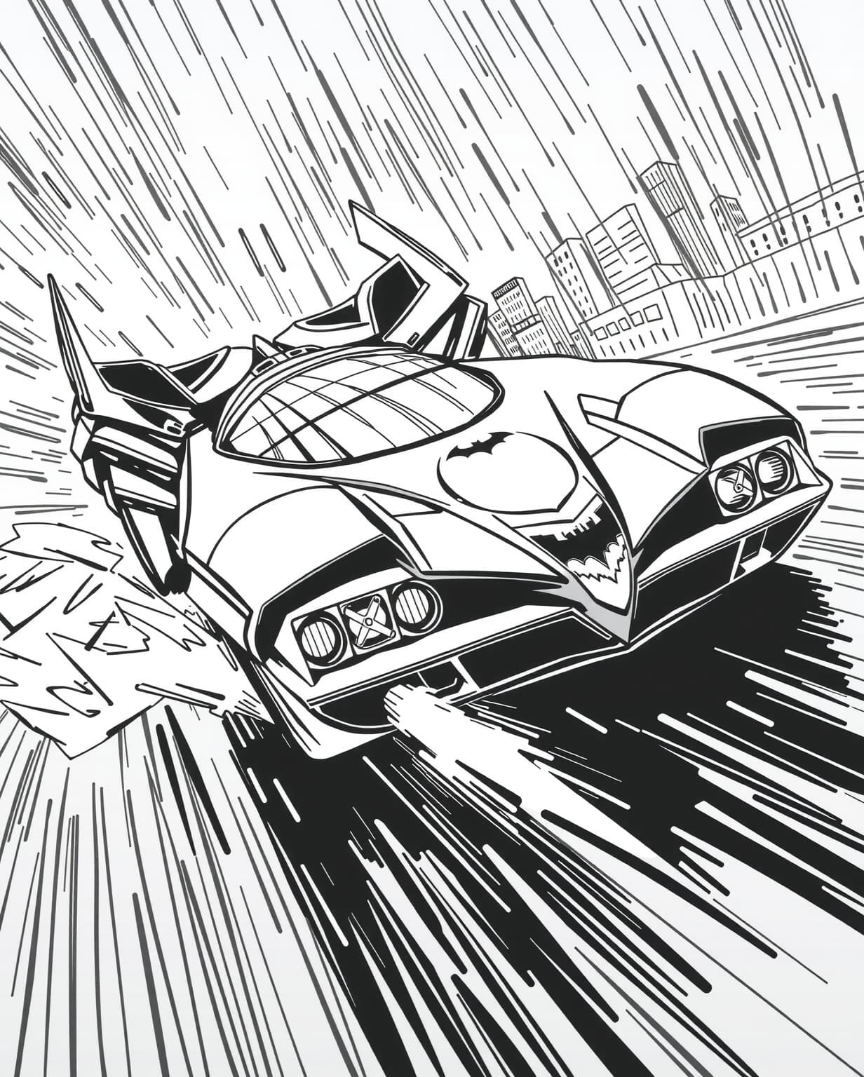 The Batmobile in Action Coloring Page