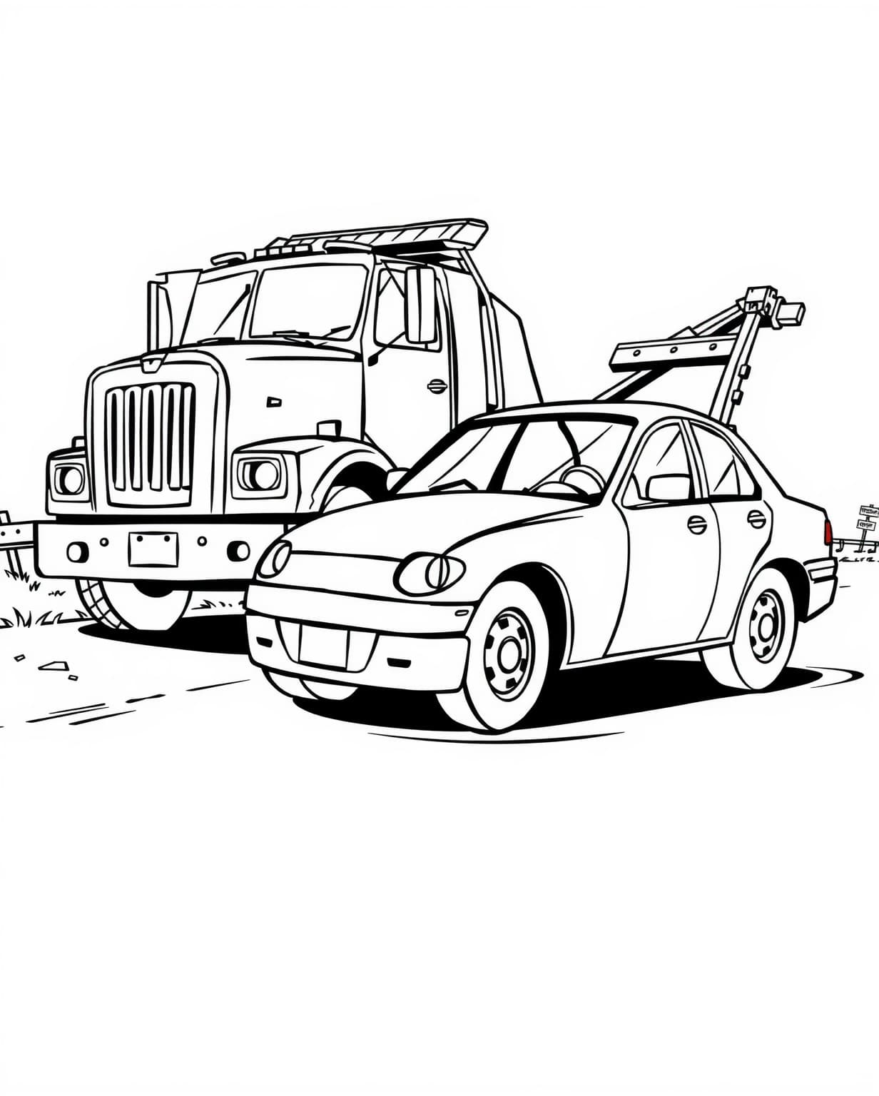 Tow Truck Helping a Car Coloring Page