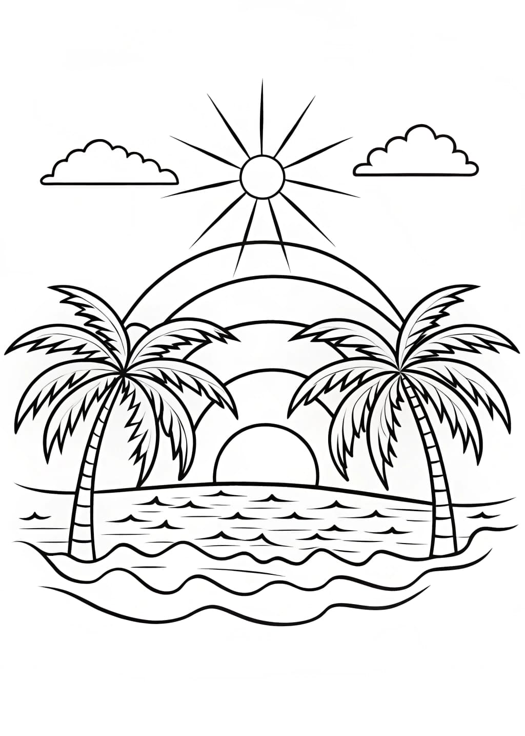 Tropical Beach Scene Coloring Page