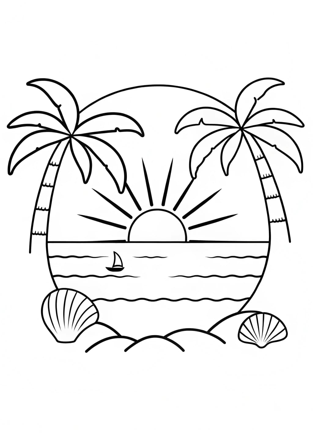 Tropical Beach Sunset Coloring Page