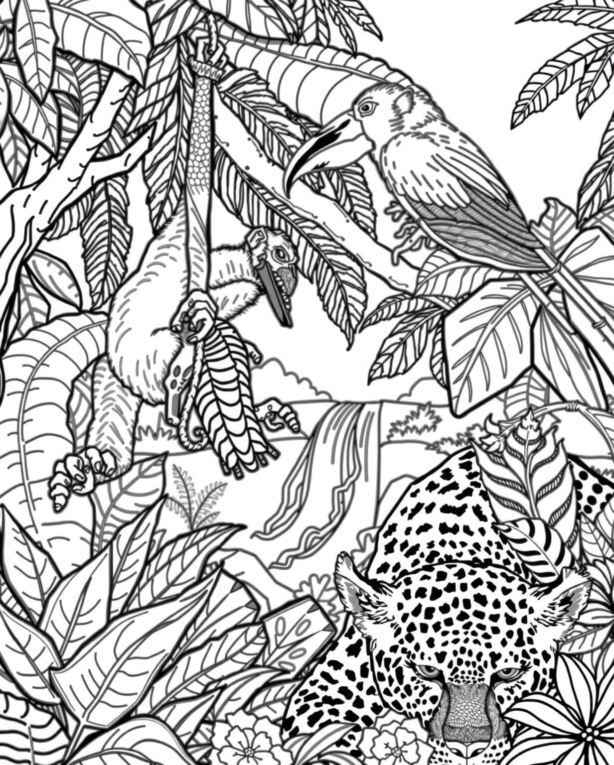 Tropical Jungle Safari Coloring Page