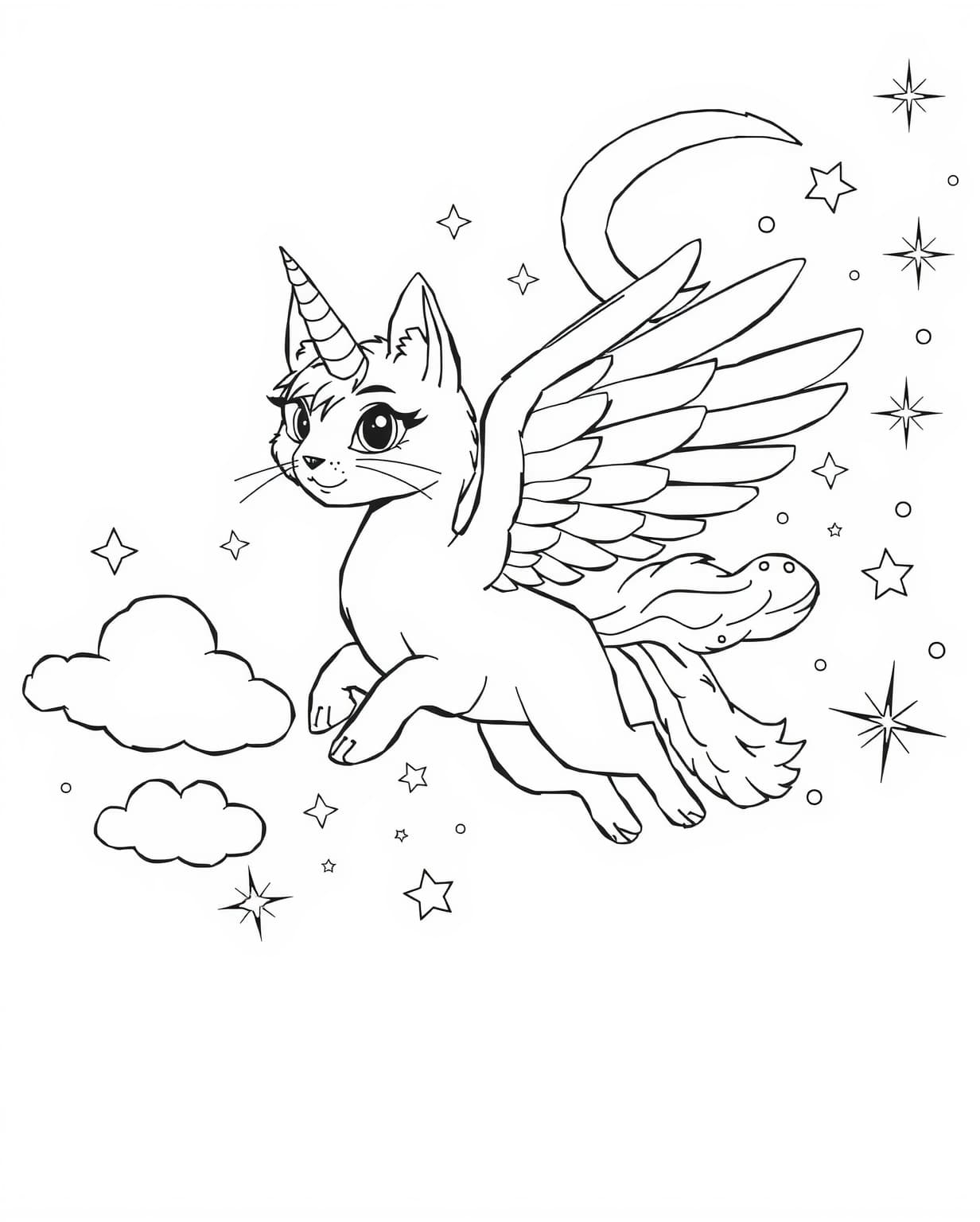 Unicat Flying Coloring Page