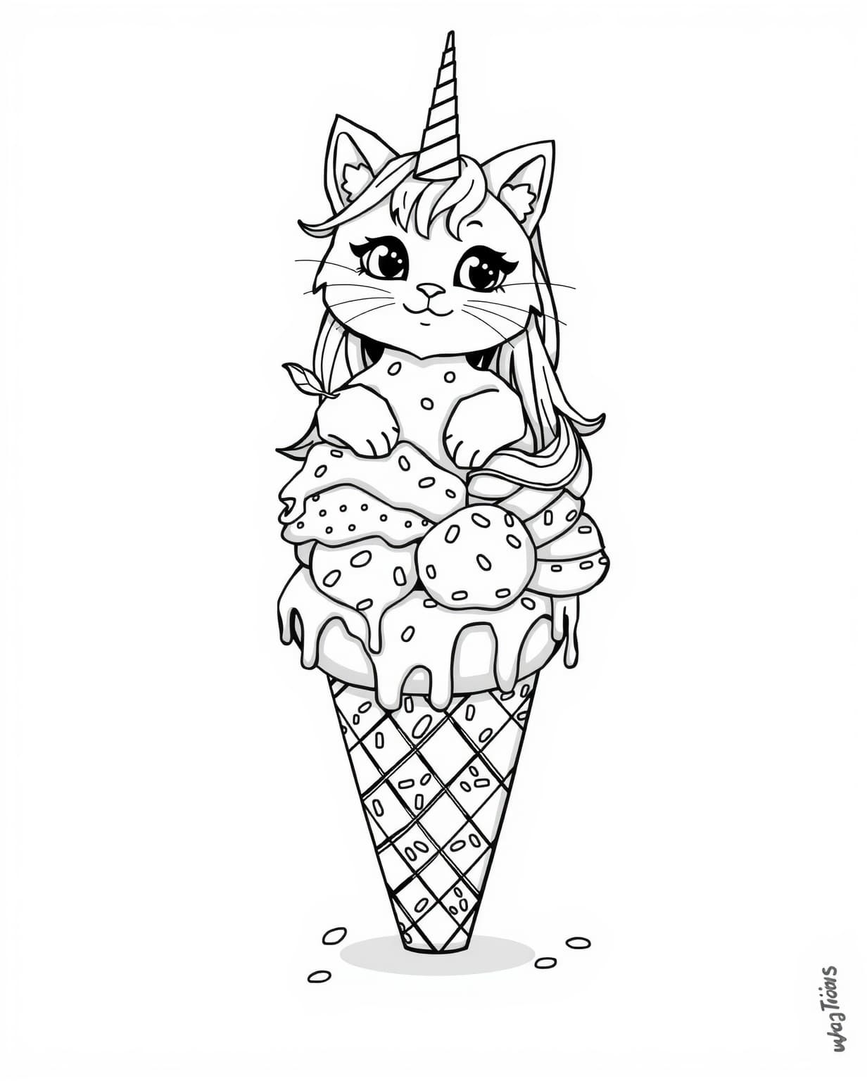 Unicat Ice Cream Coloring Page
