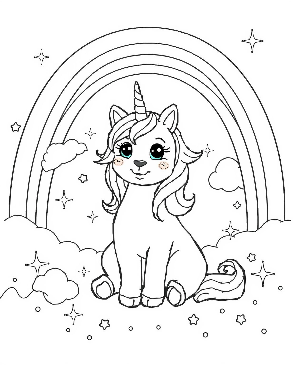 Unicat With A Rainbow Coloring Page