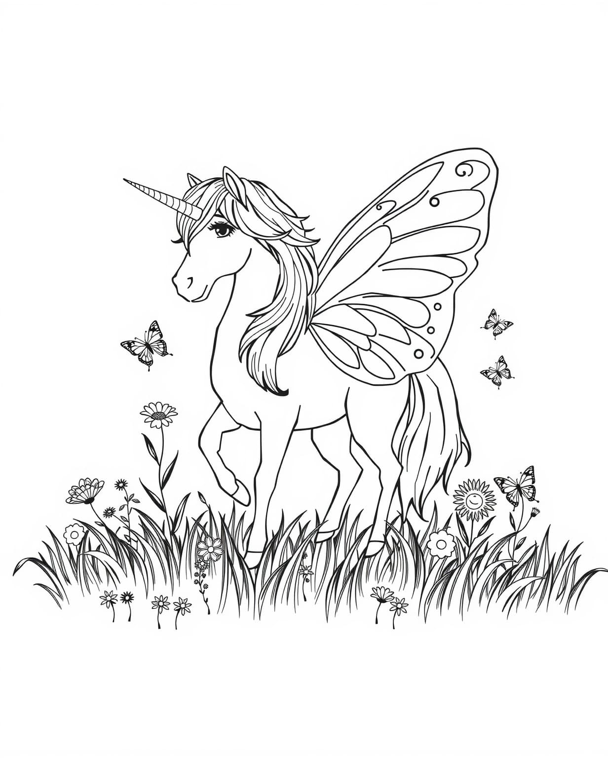 Unicorn Butterfly Coloring Sheet