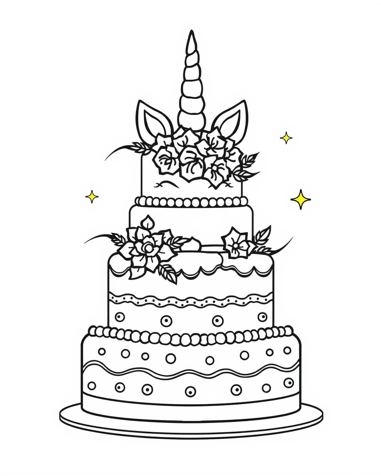 Unicorn Cake Coloring Page