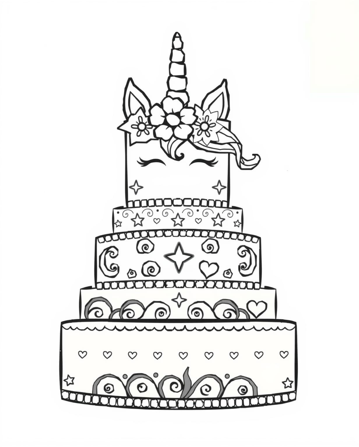 Unicorn Cake Coloring Sheet