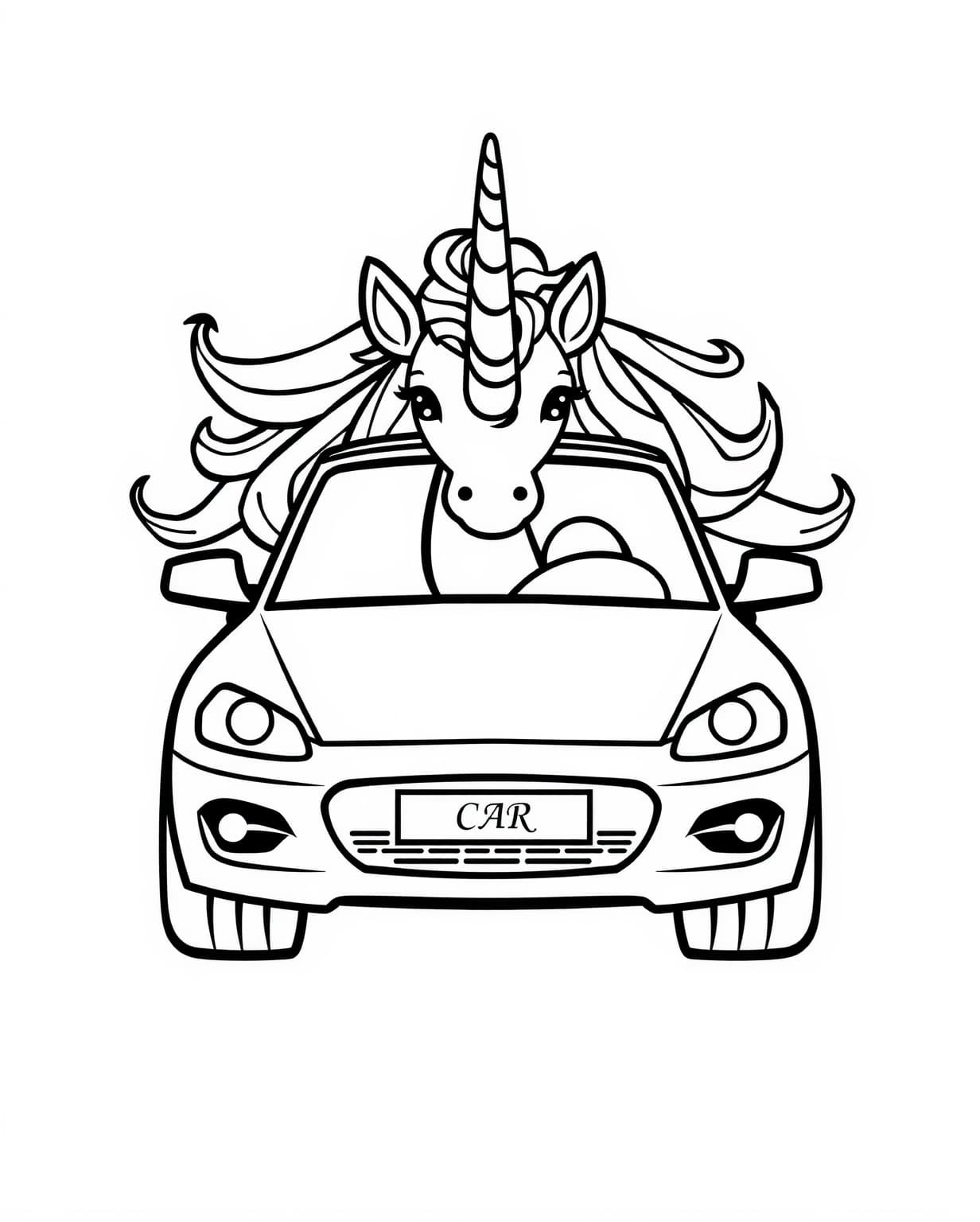 Unicorn Car Coloring Page