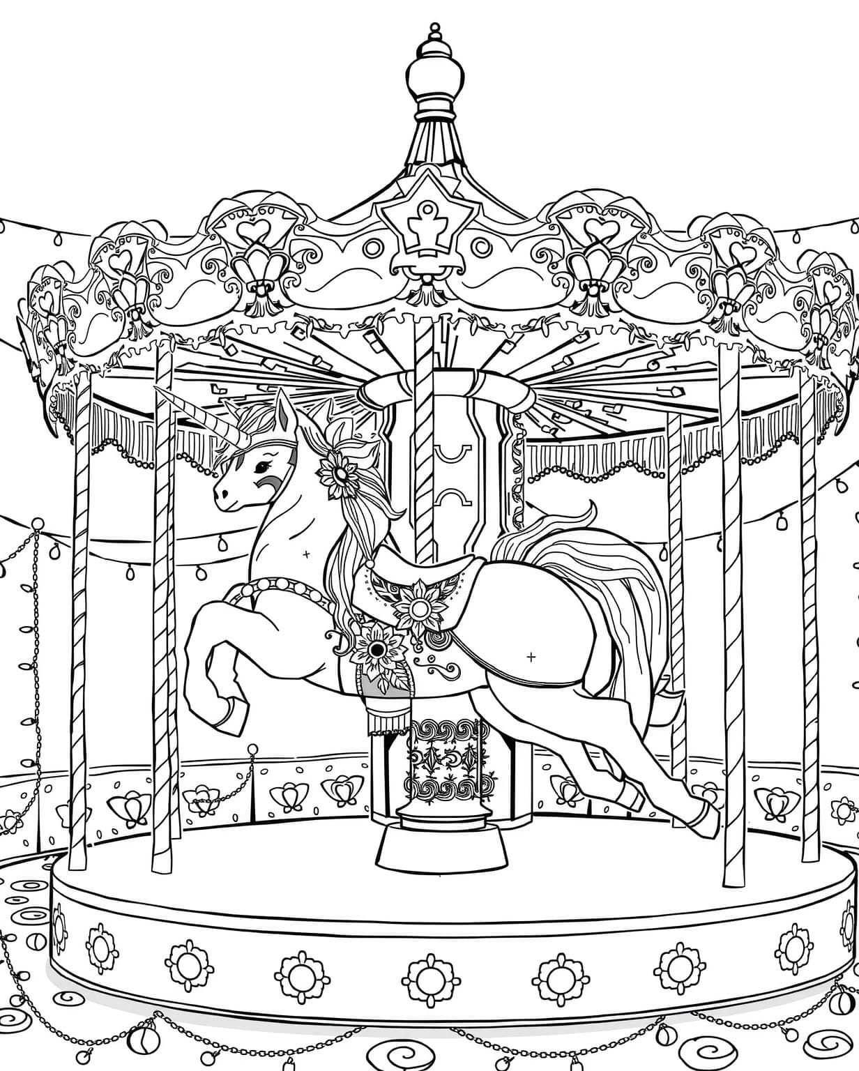 Unicorn Carousel Ride Coloring Page