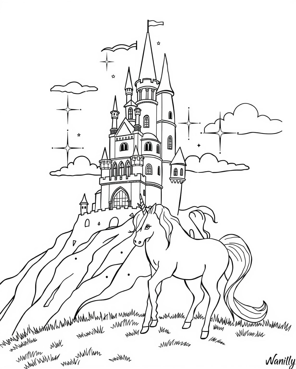 Unicorn Castle Coloring Page