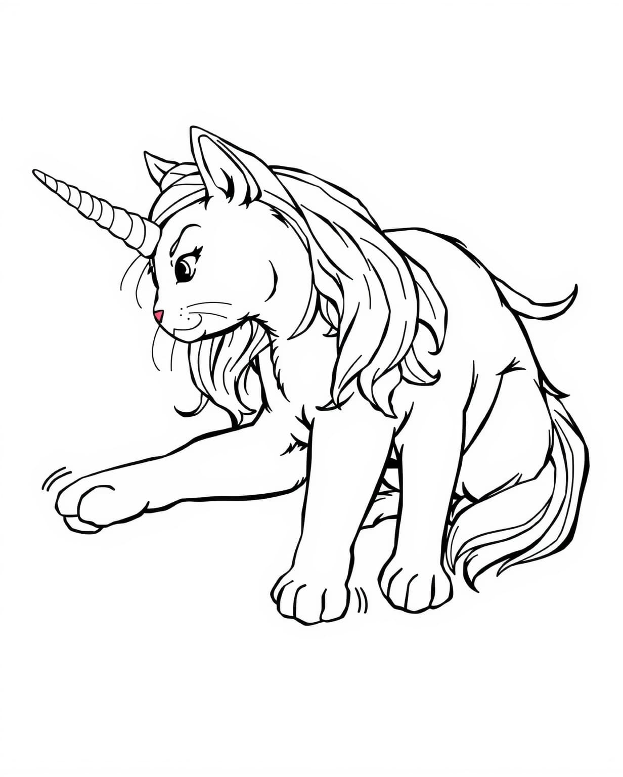 Unicorn Cat Stretching Coloring Page