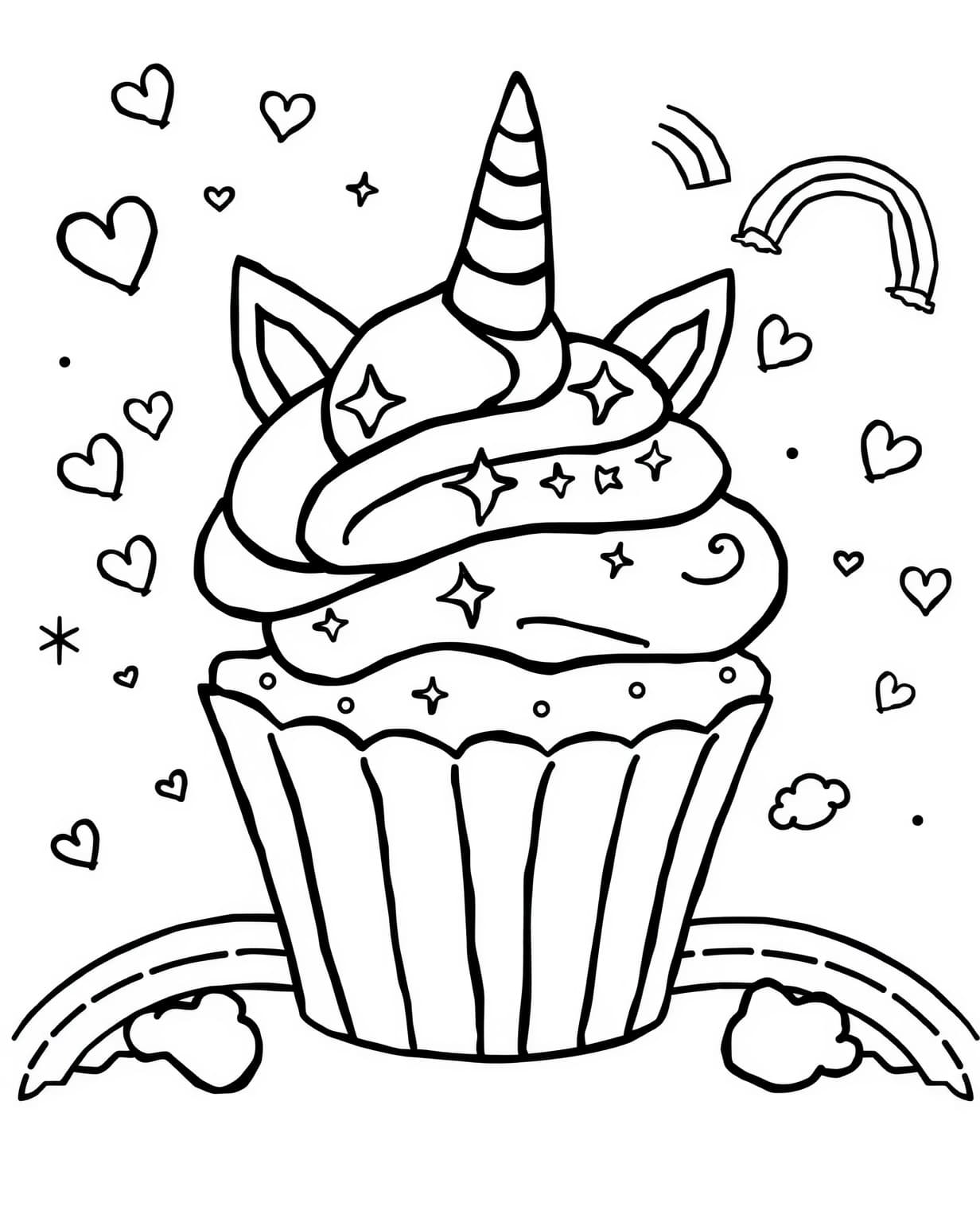 Unicorn Cupcake Coloring Page