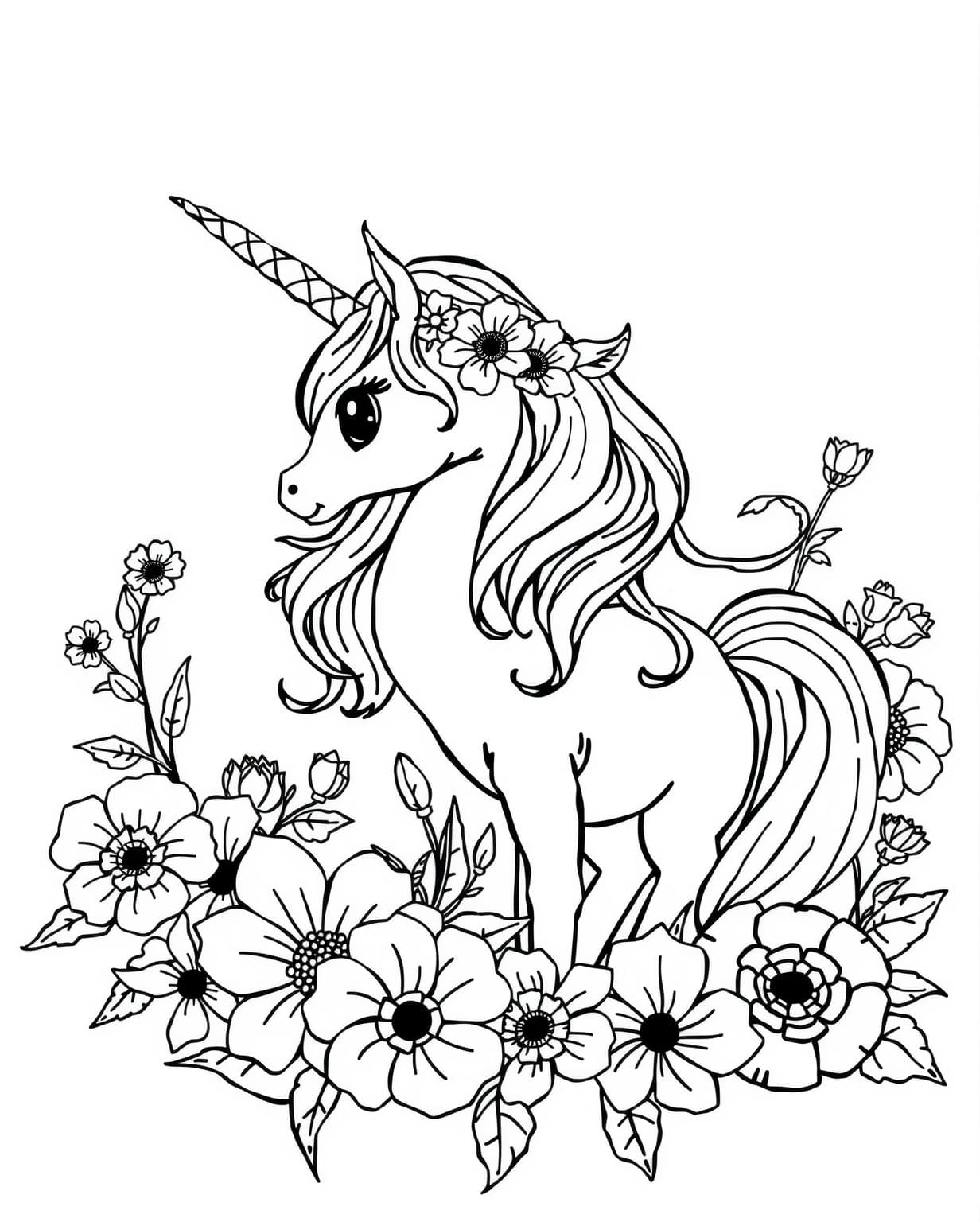 Unicorn Flower Coloring Page