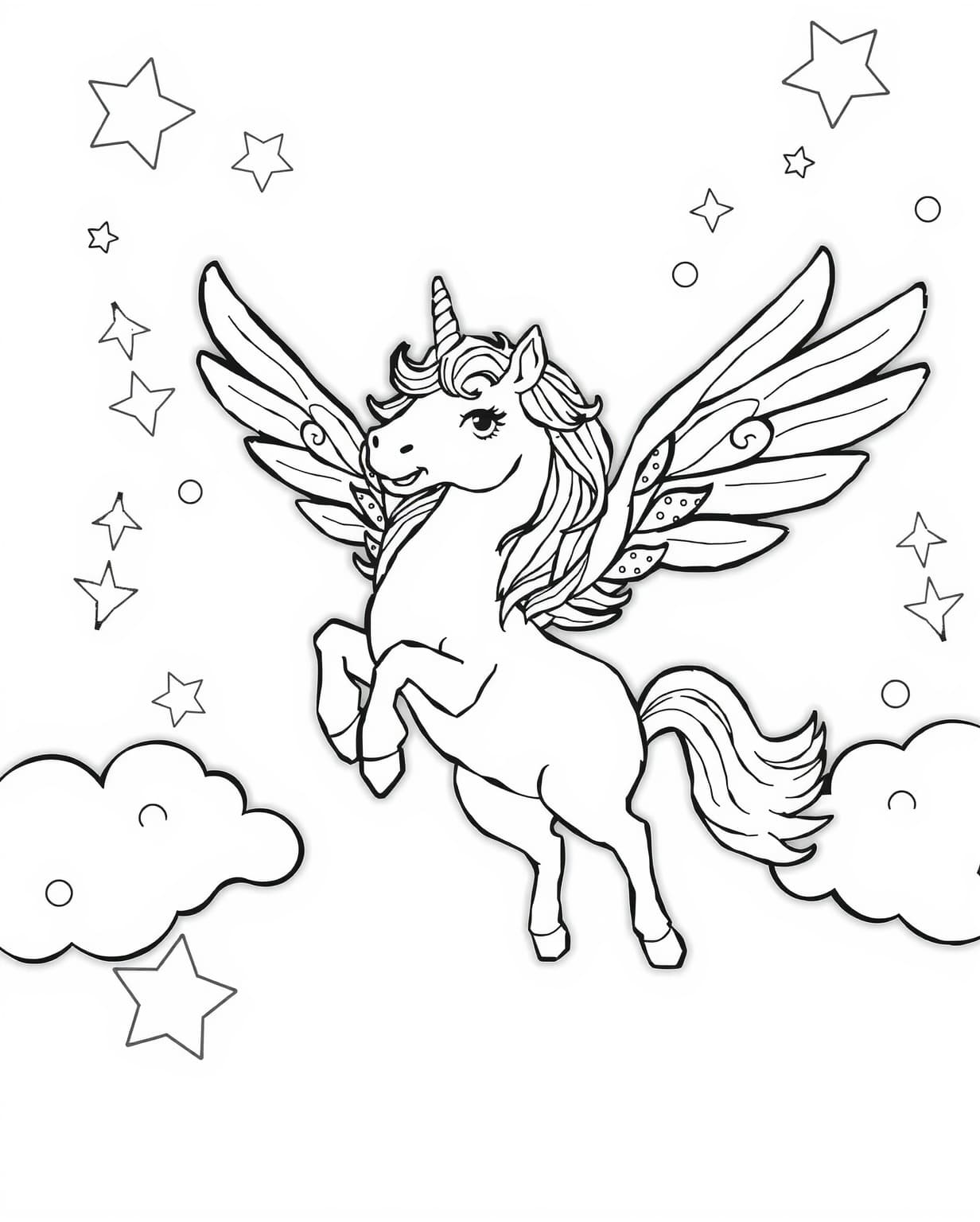 Unicorn Flying Coloring Page