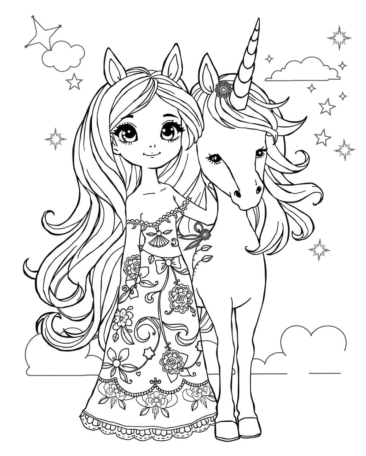 Unicorn Girl Coloring Page
