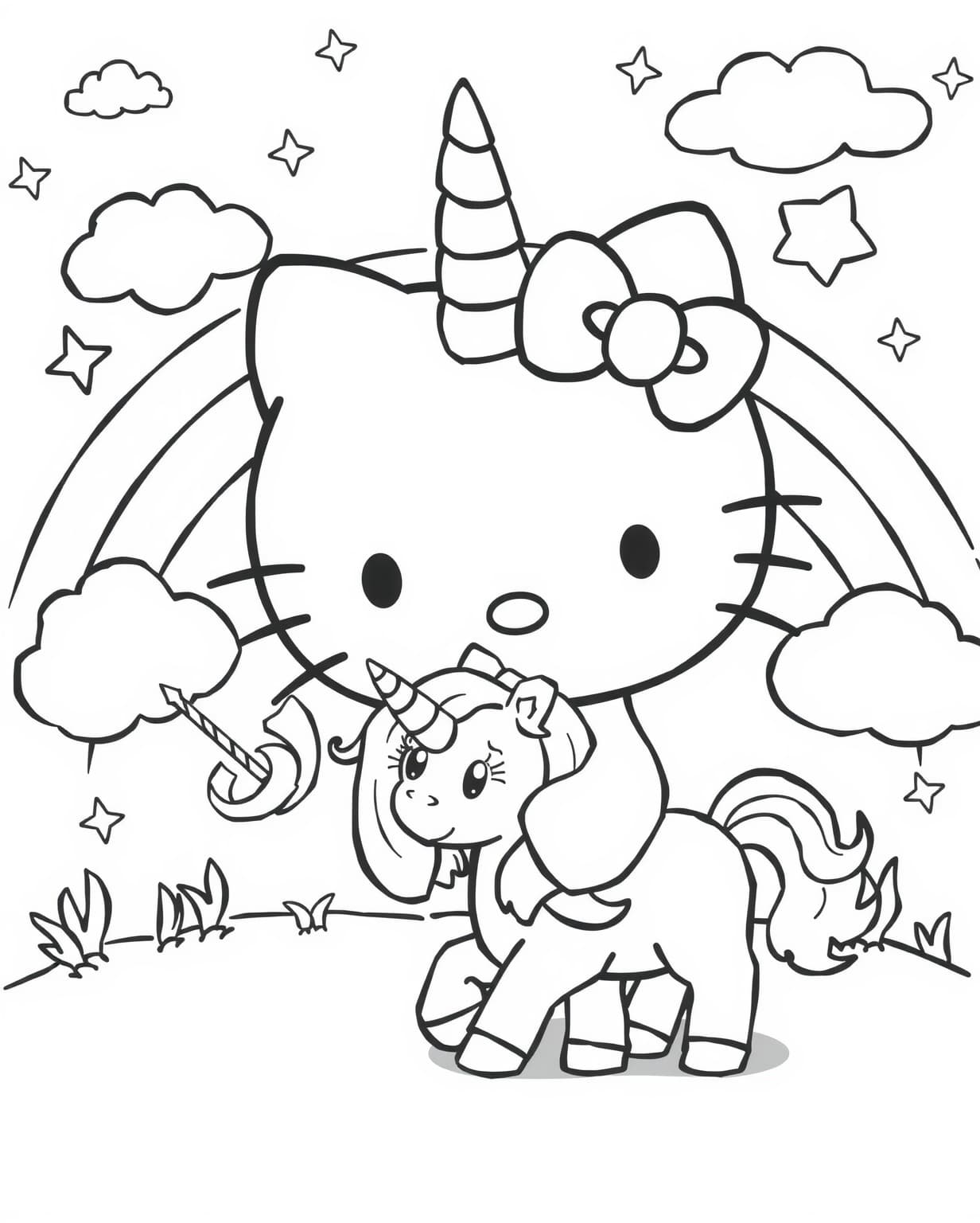Unicorn Hello Kitty Coloring Pages