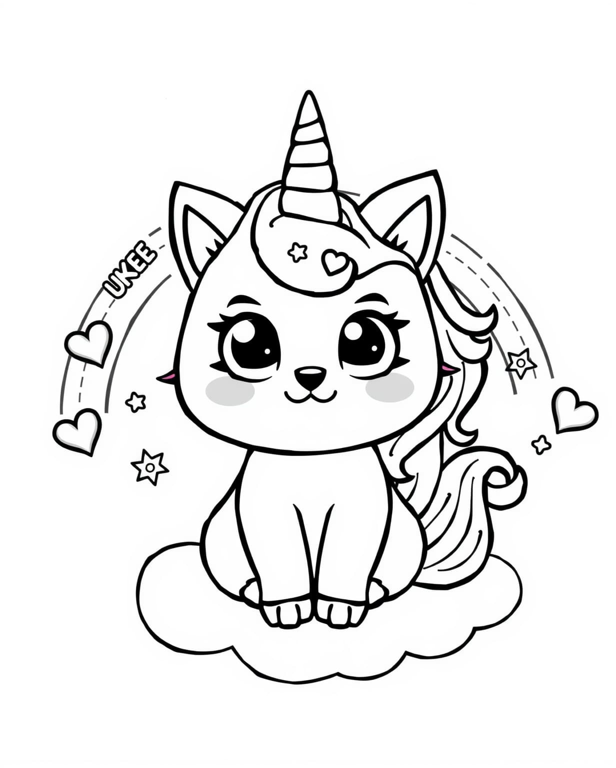 Unicorn Kawaii Cat Coloring Page