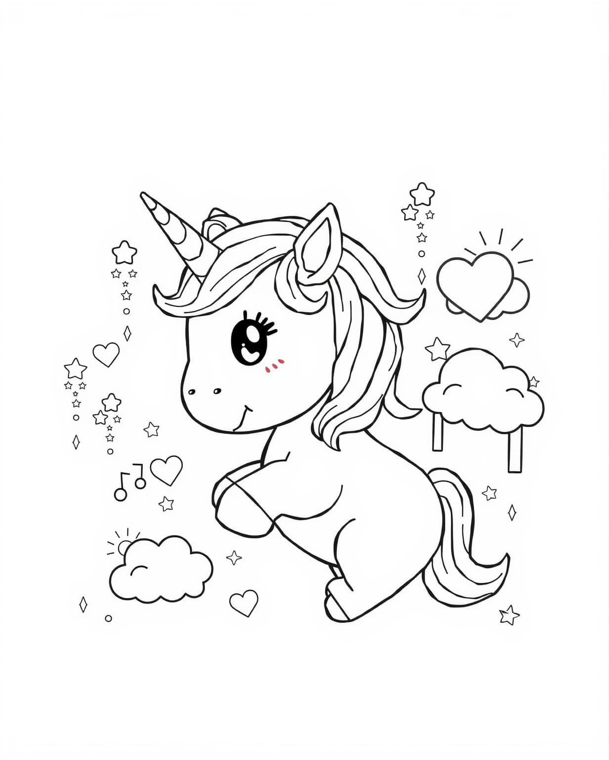 Unicorn Kawaii Coloring Page