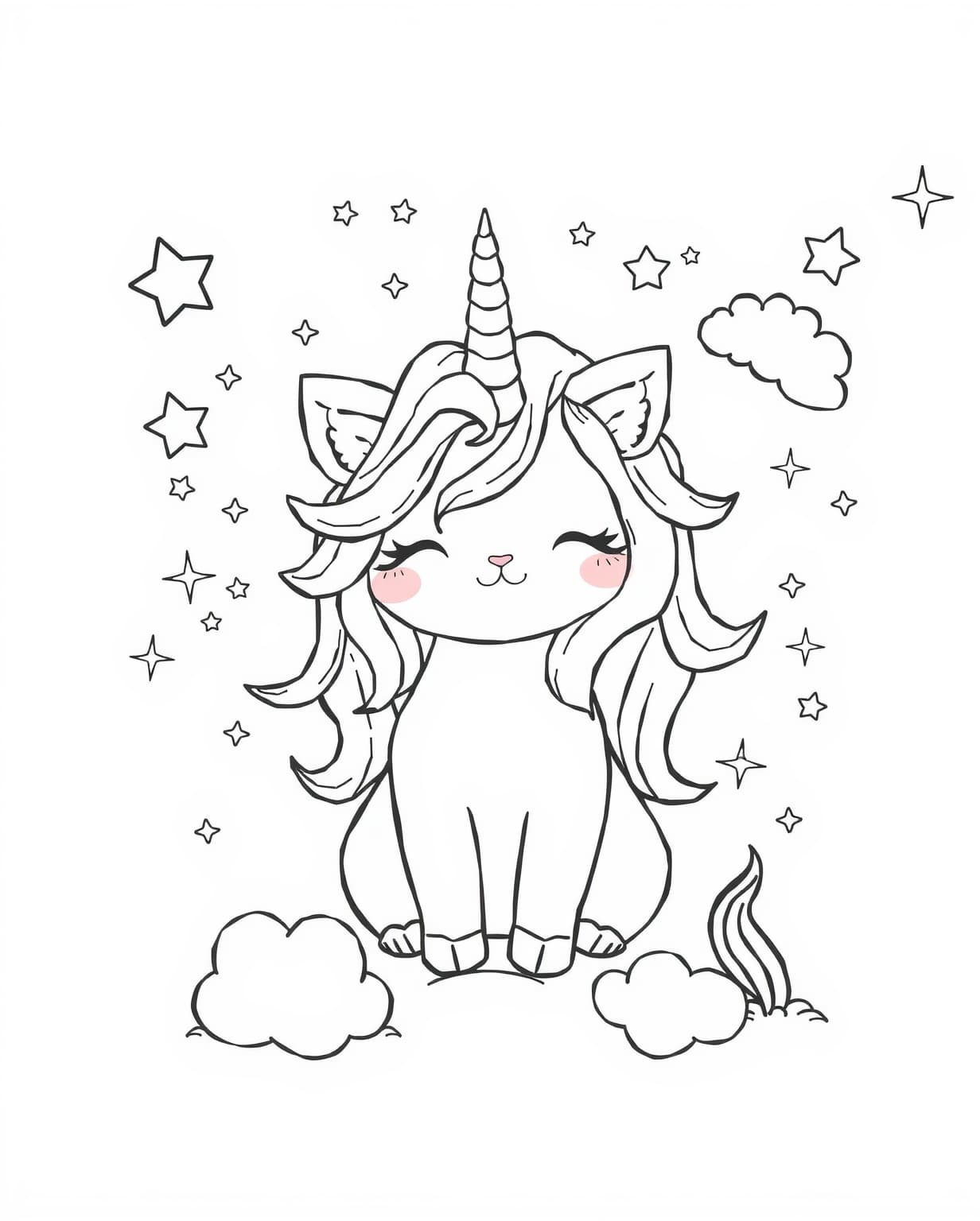 Unicorn Kitty Coloring Page