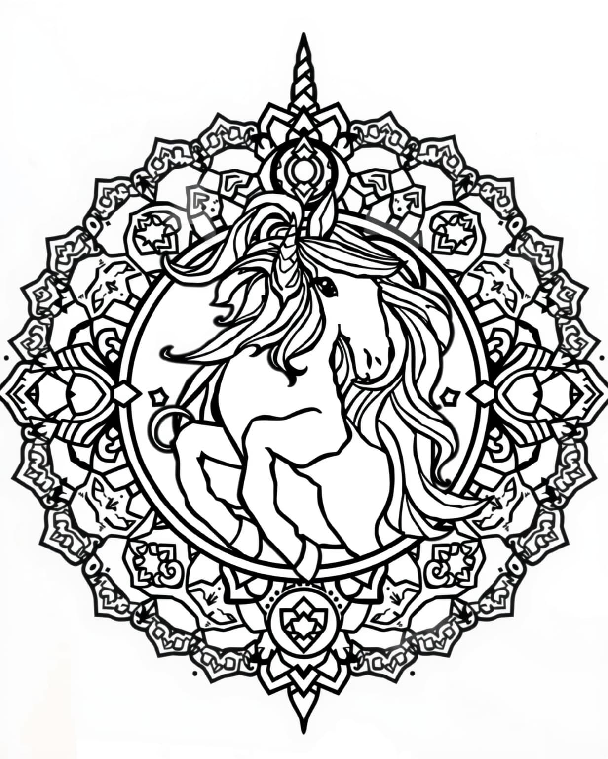 Unicorn Mandala Coloring Page