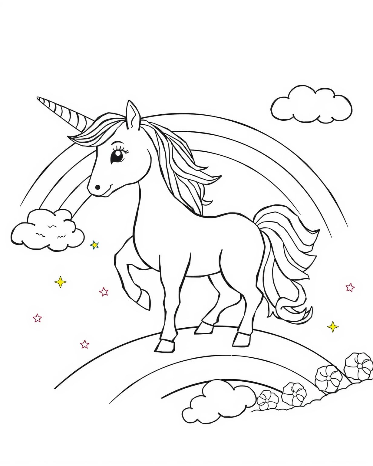 Unicorn On Rainbow Coloring Page