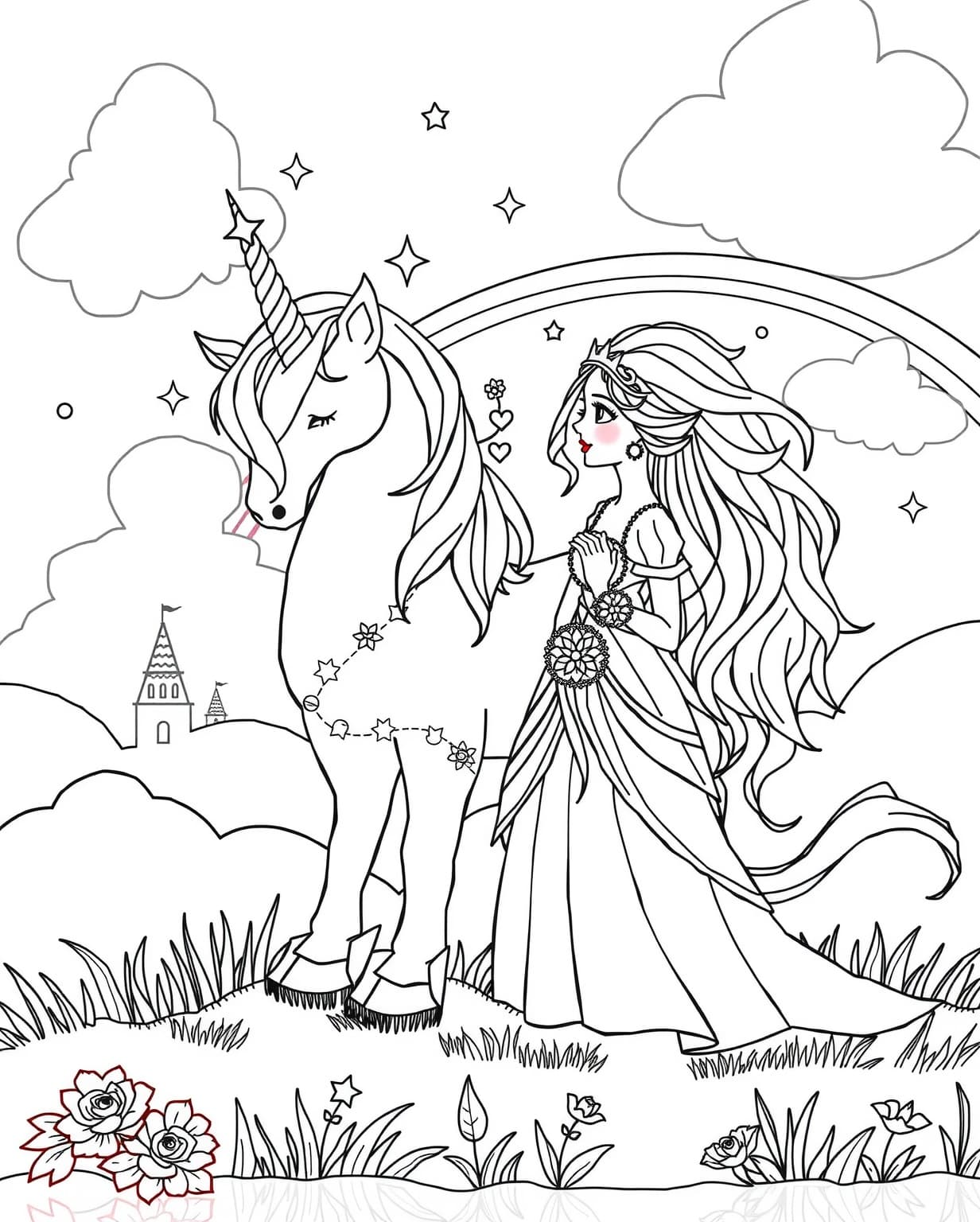 Unicorn Princess Coloring Page
