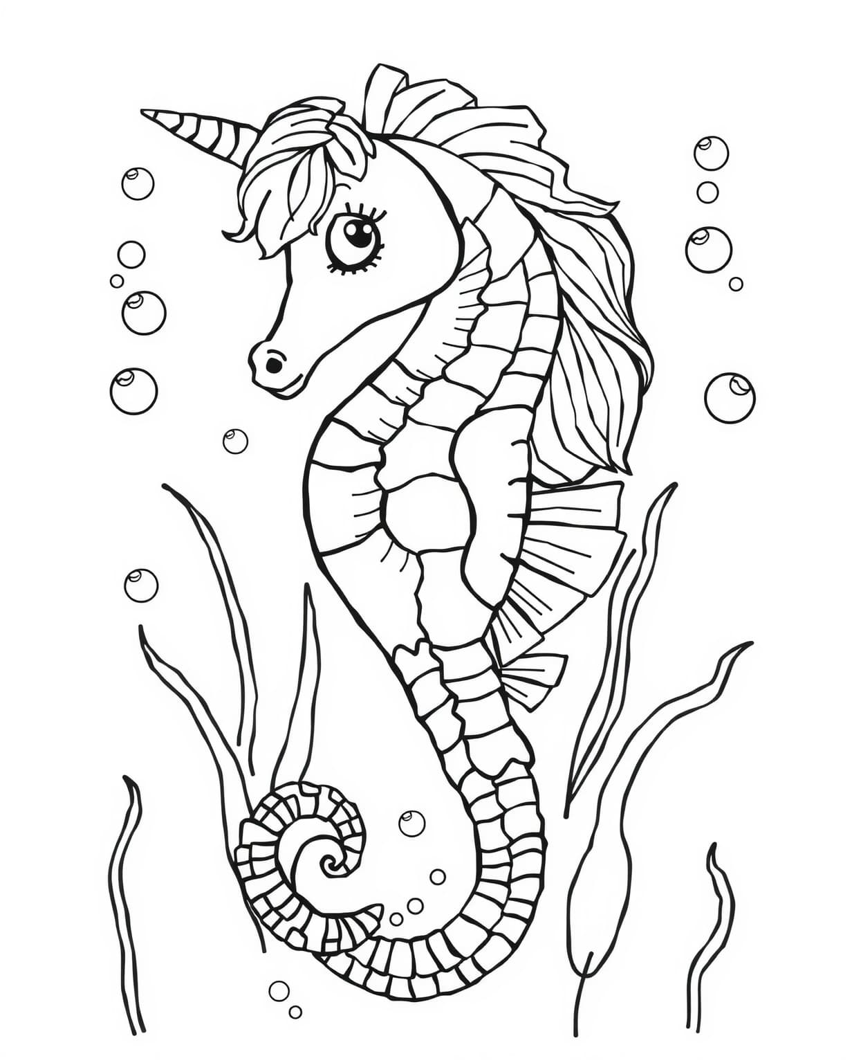 Unicorn Seahorse Coloring Page