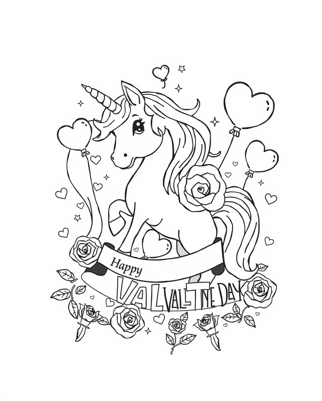 Unicorn Valentine Coloring Page