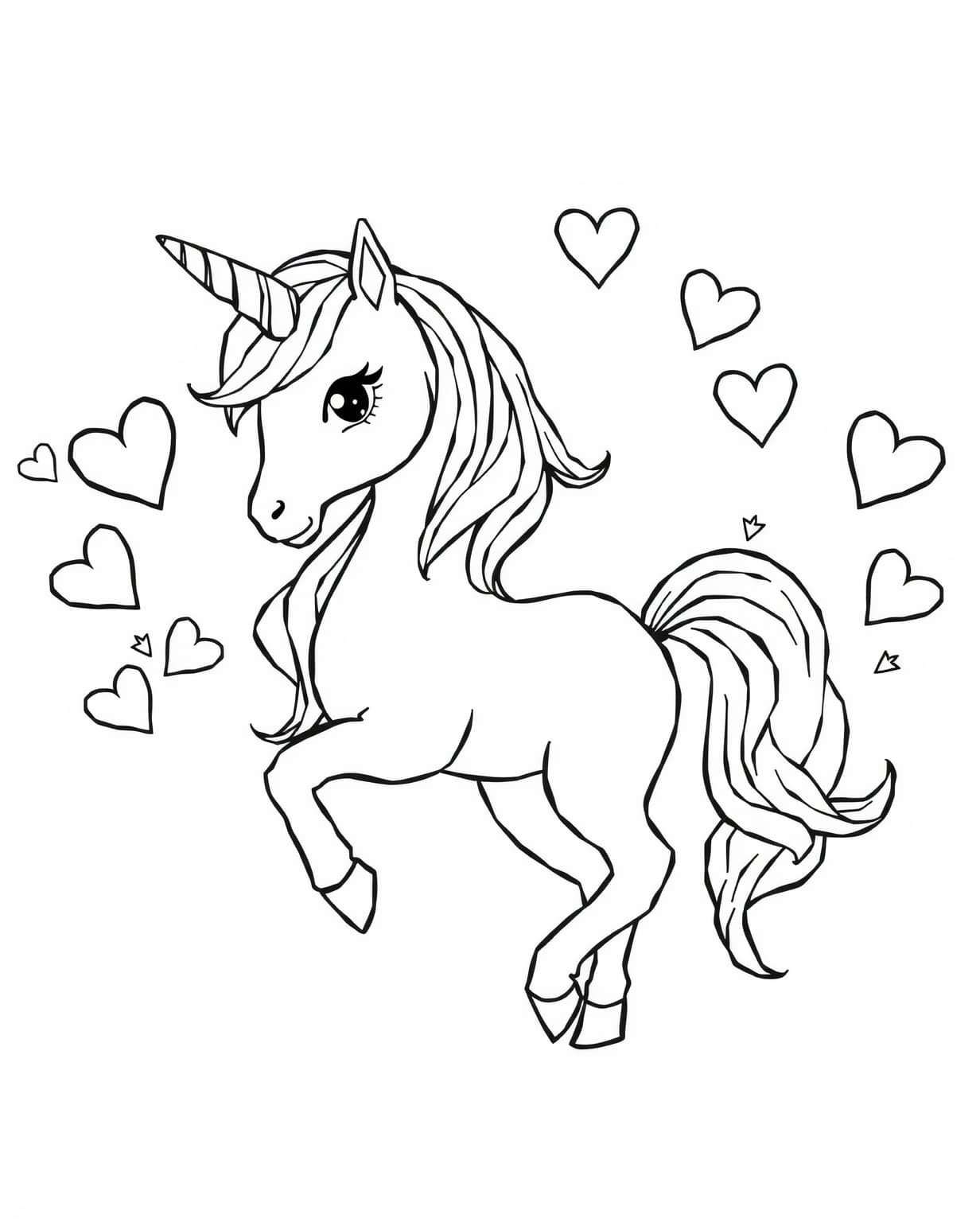 Unicorn With Hearts Coloring Page