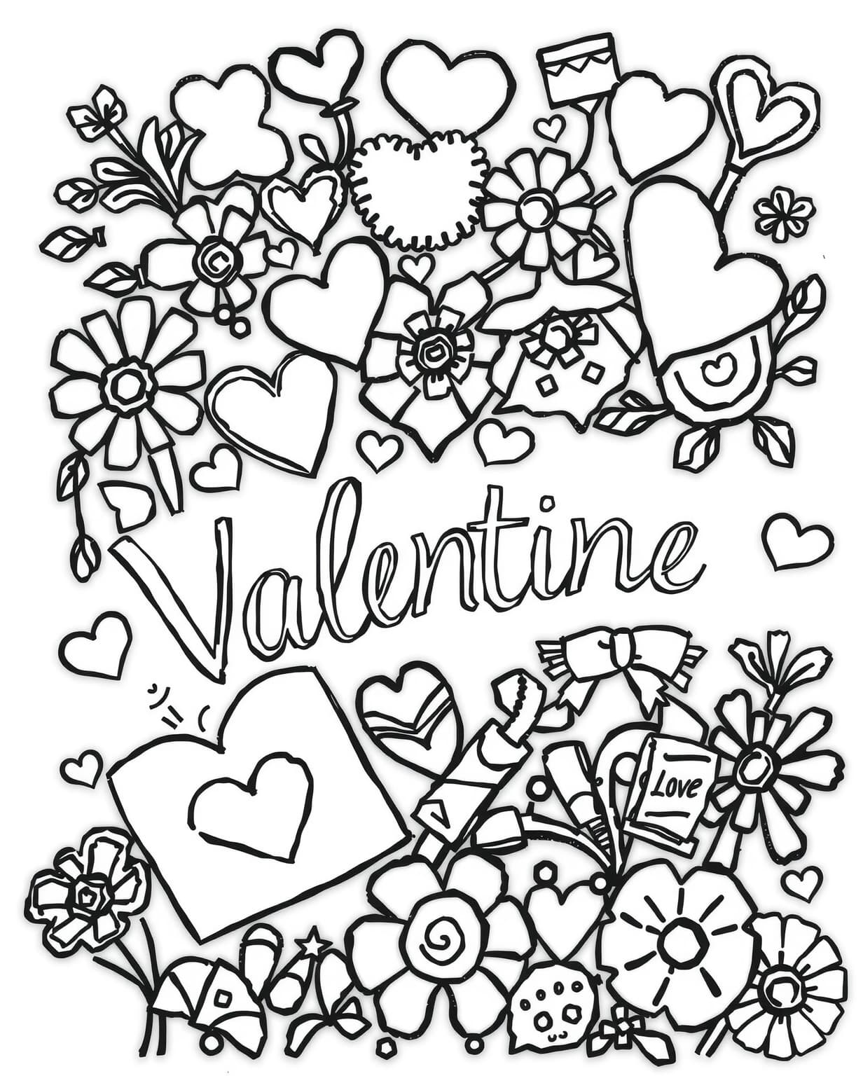 Valentine Doodle Coloring Page