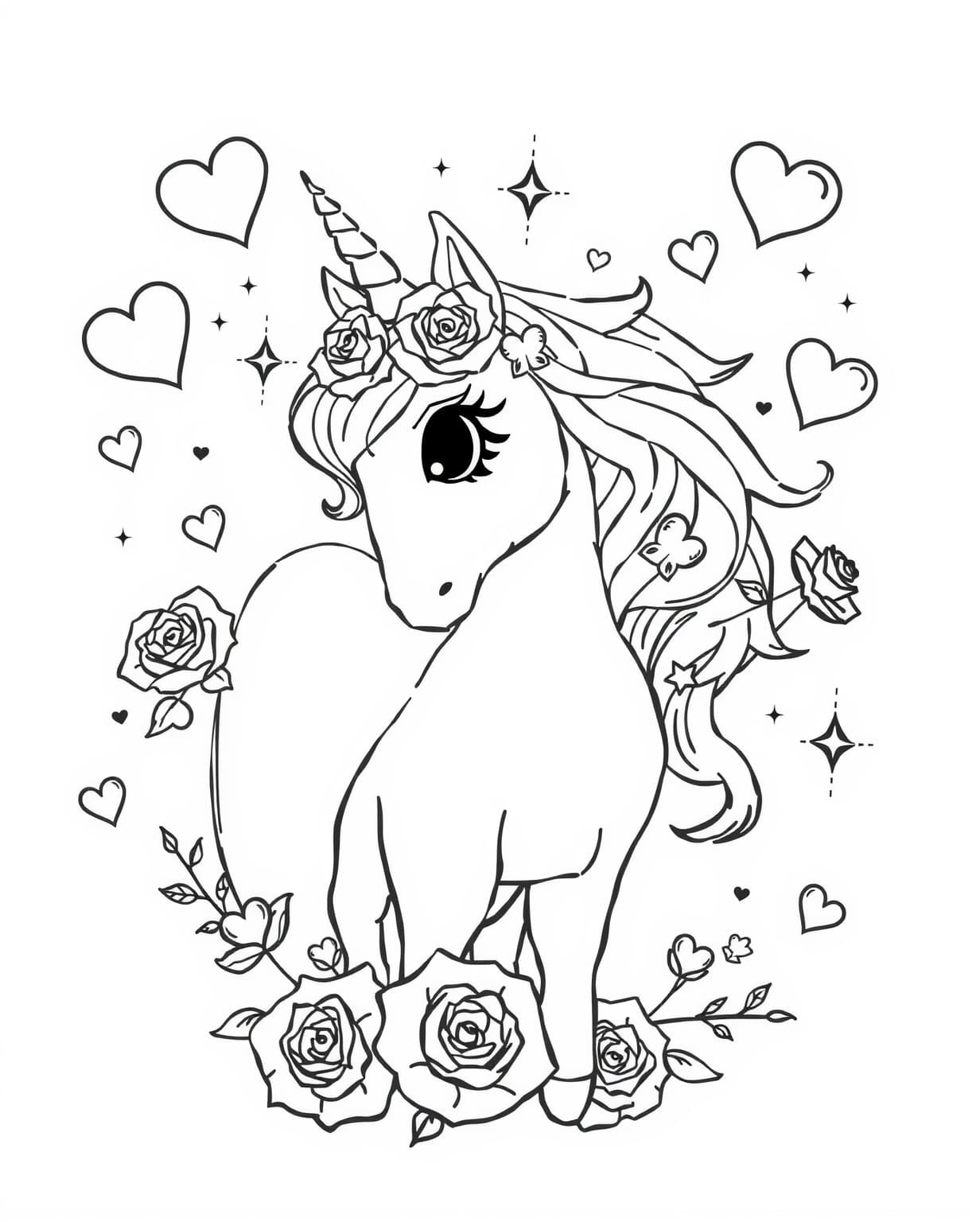 Valentine’s Day Unicorn Coloring Page