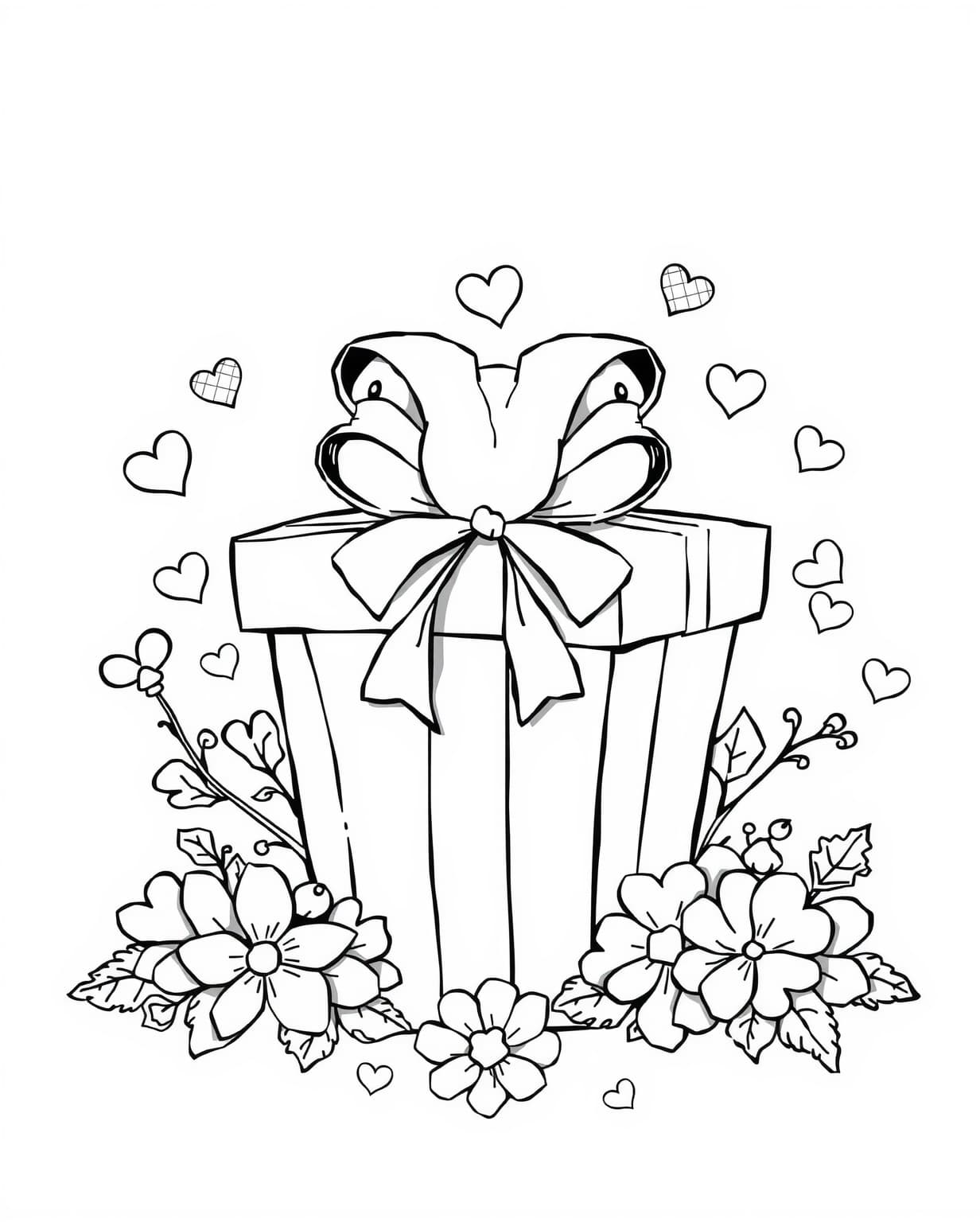 Valentine’s Gift Box Coloring Page