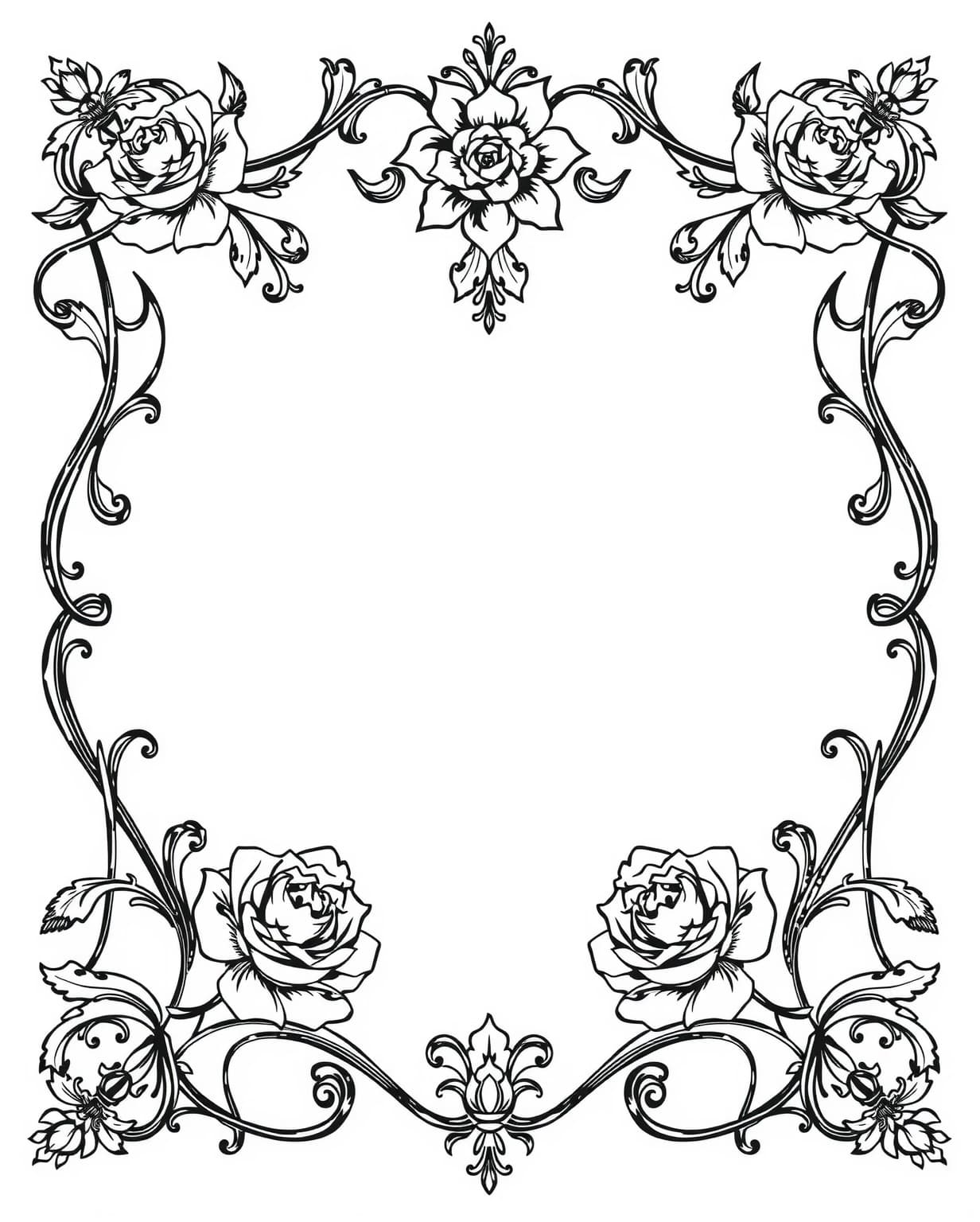 Victorian Floral Frame Coloring Page