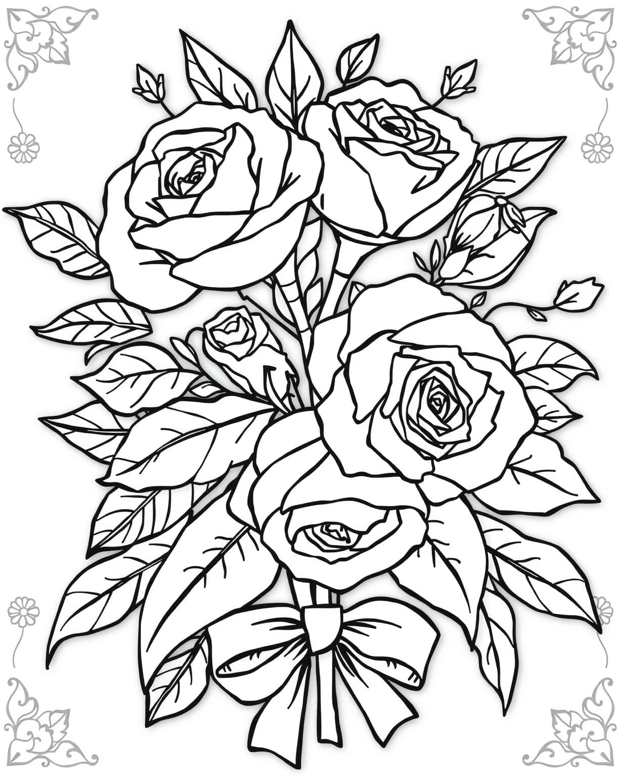 Victorian Rose Bouquet Coloring Page