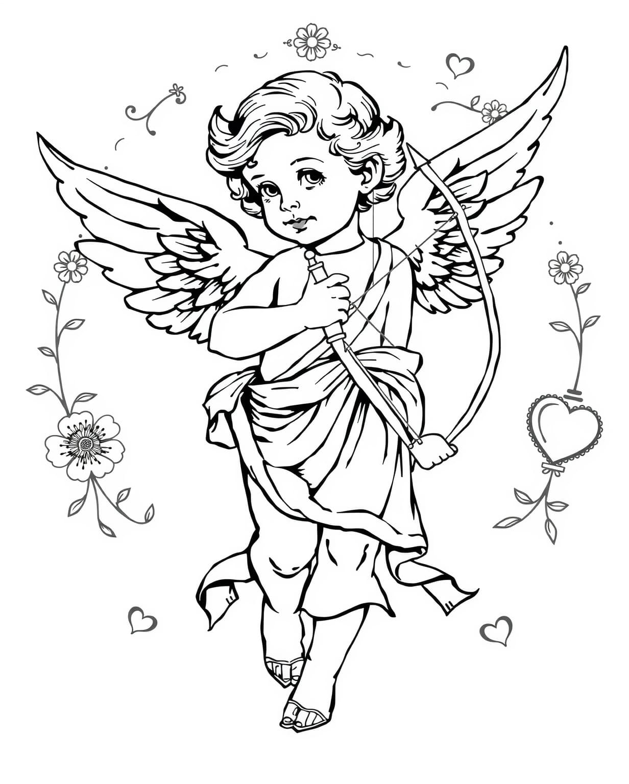 Vintage Cupid Drawing Coloring Page