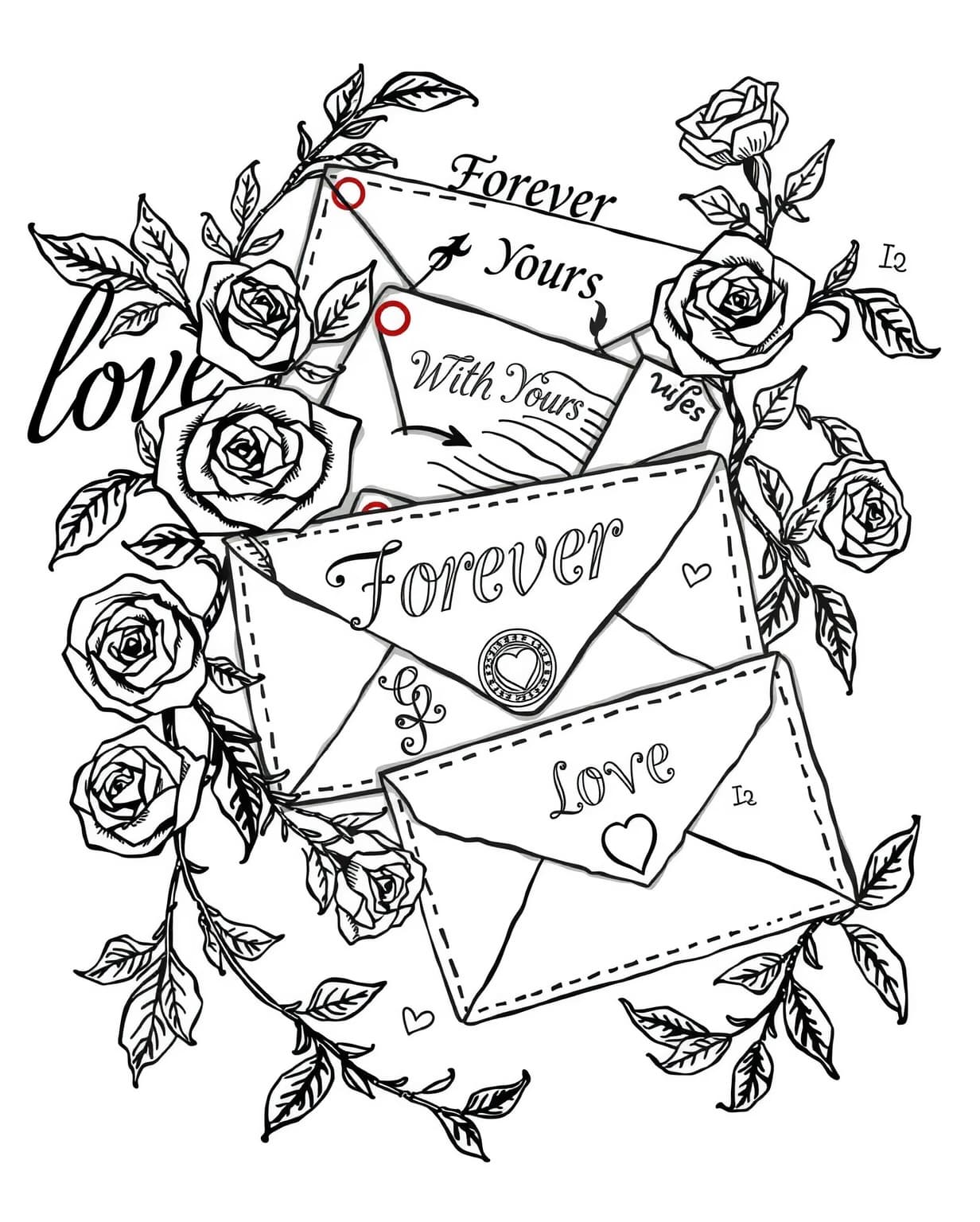 Vintage Love Letters Coloring Page