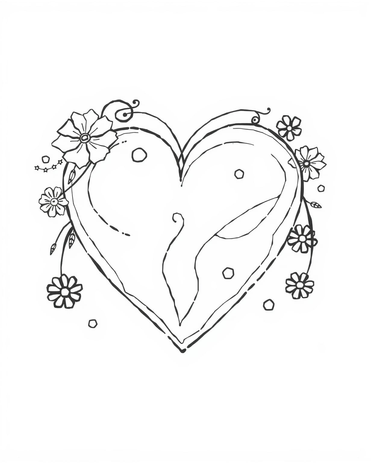 Watercolor-Style Heart Coloring Page