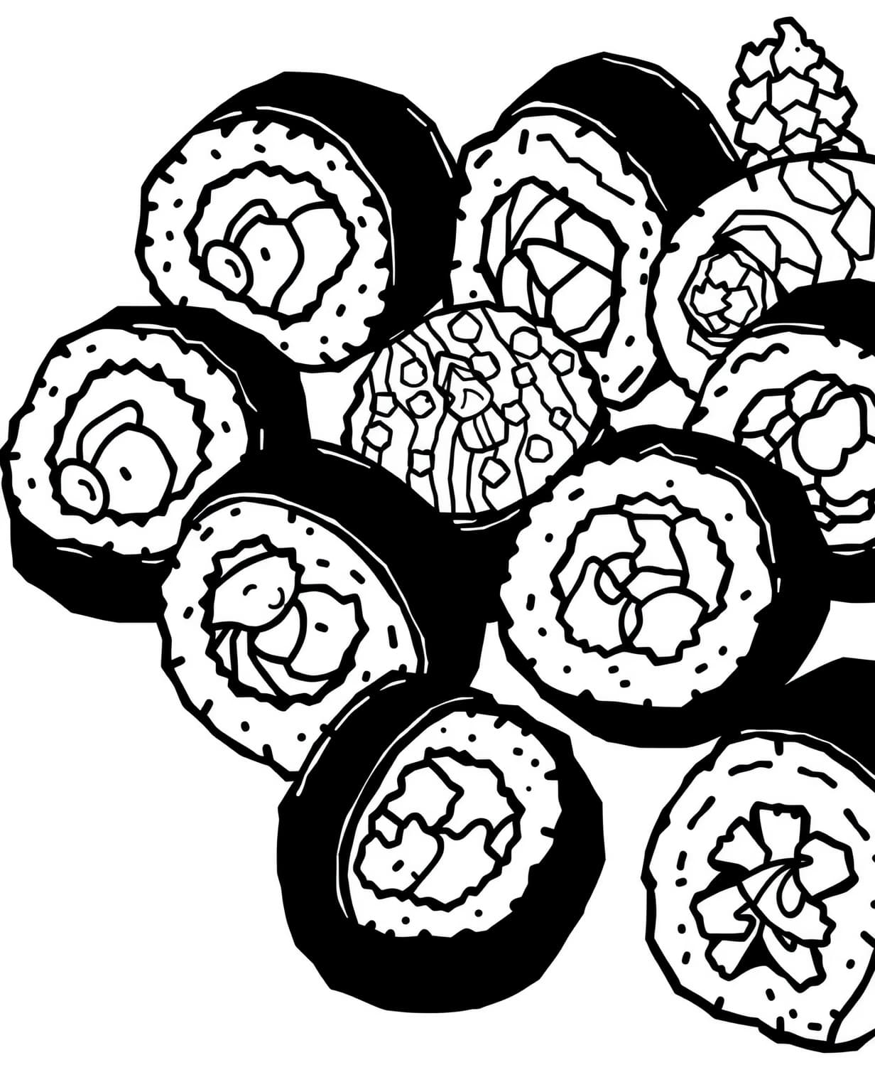 Whimsical Sushi Roll Coloring Page