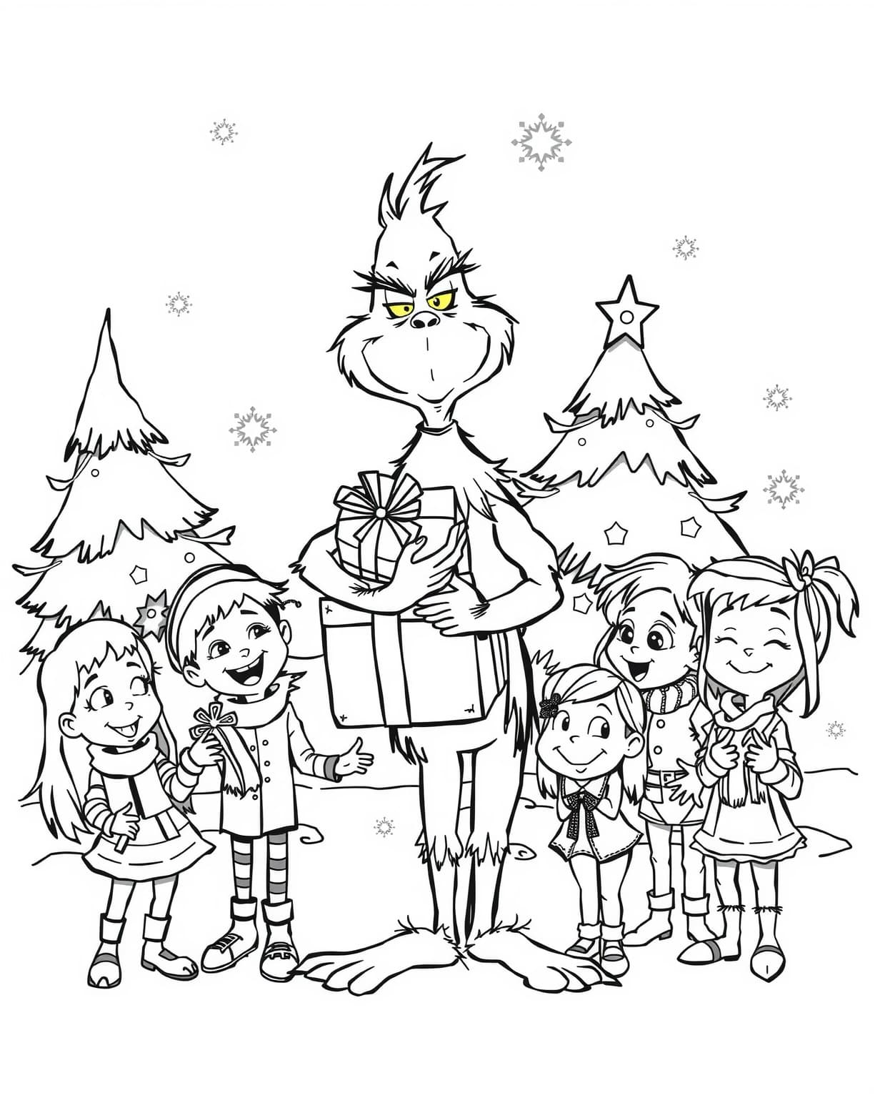 Whoville Kids And Grinch Coloring Page