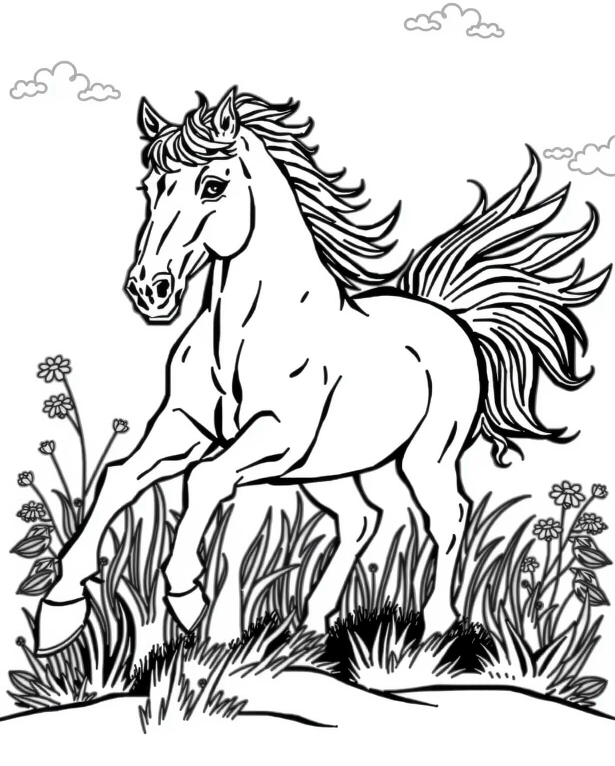 Wild Beautiful Horse Coloring Page