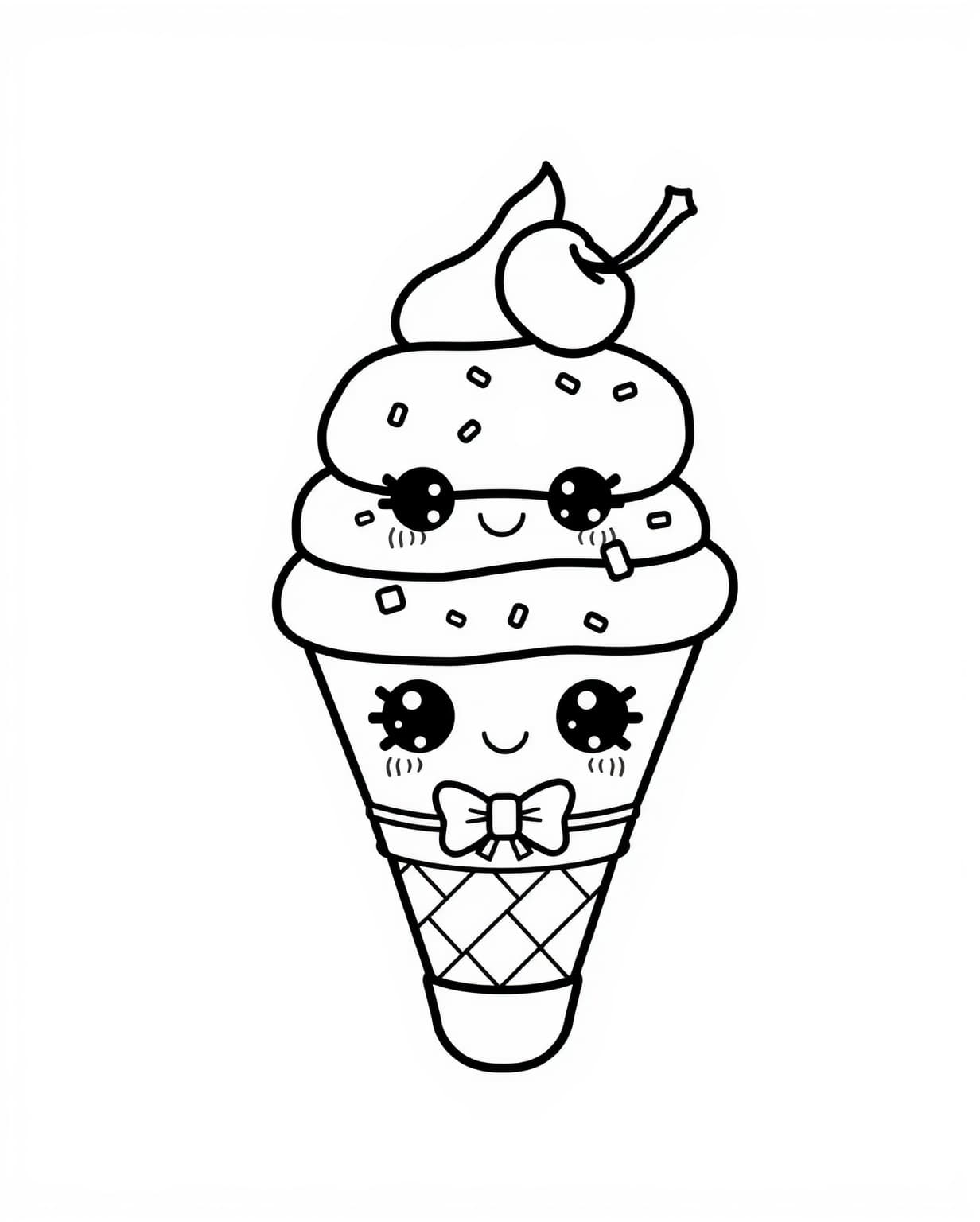 Adorable Kawaii Ice Cream Coloring Page