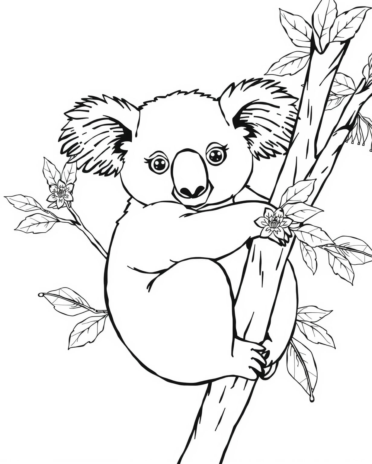 Adventurous Koala in a Tree Coloring Page
