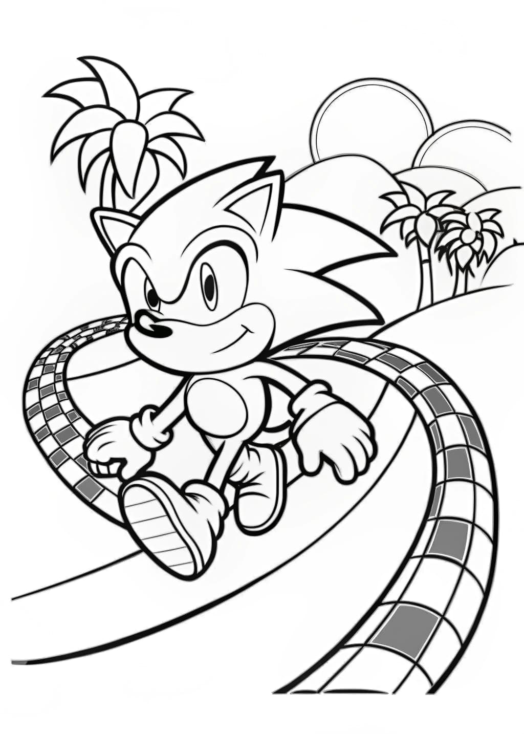 Adventurous Sonic In Green Hill Zone Coloring Sheet