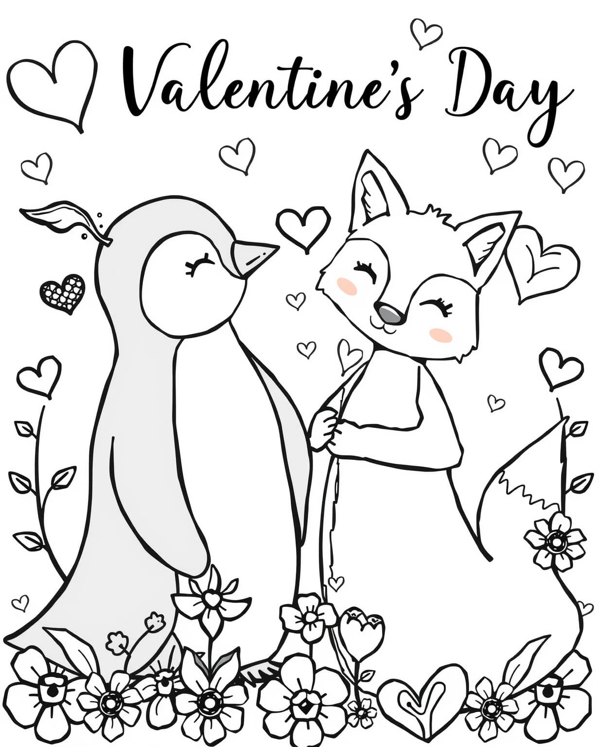 Animal Couples Valentine Coloring Page