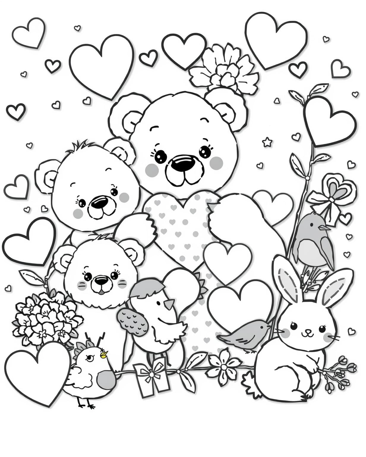 Animal Valentine Collage Coloring Page