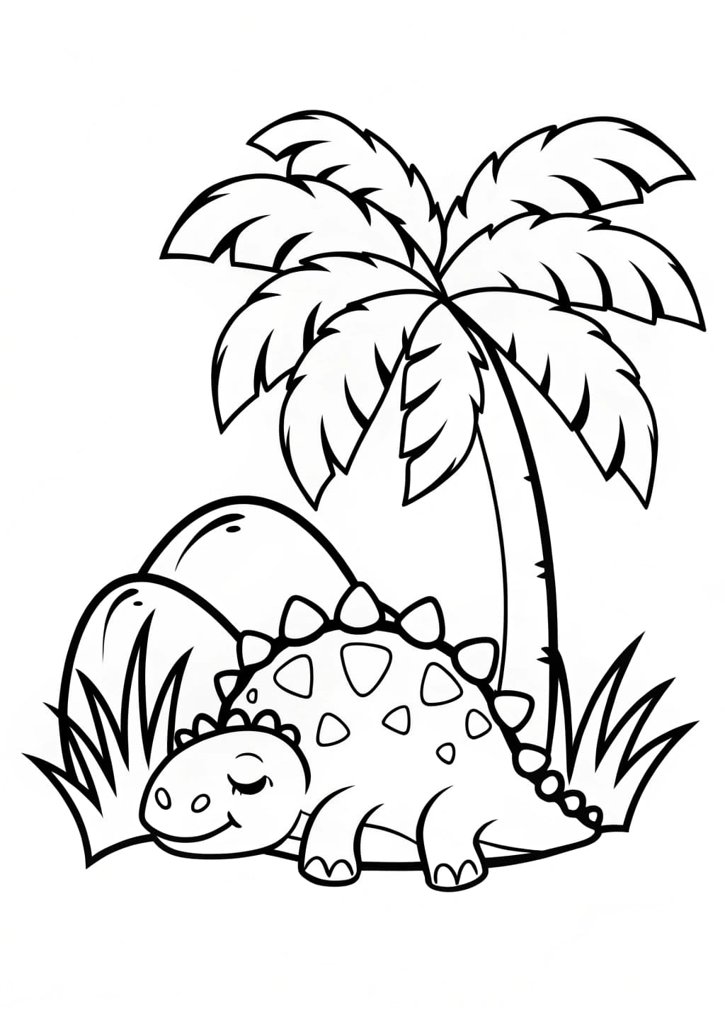 Ankylosaurus Resting Under a Palm Tree Coloring Page