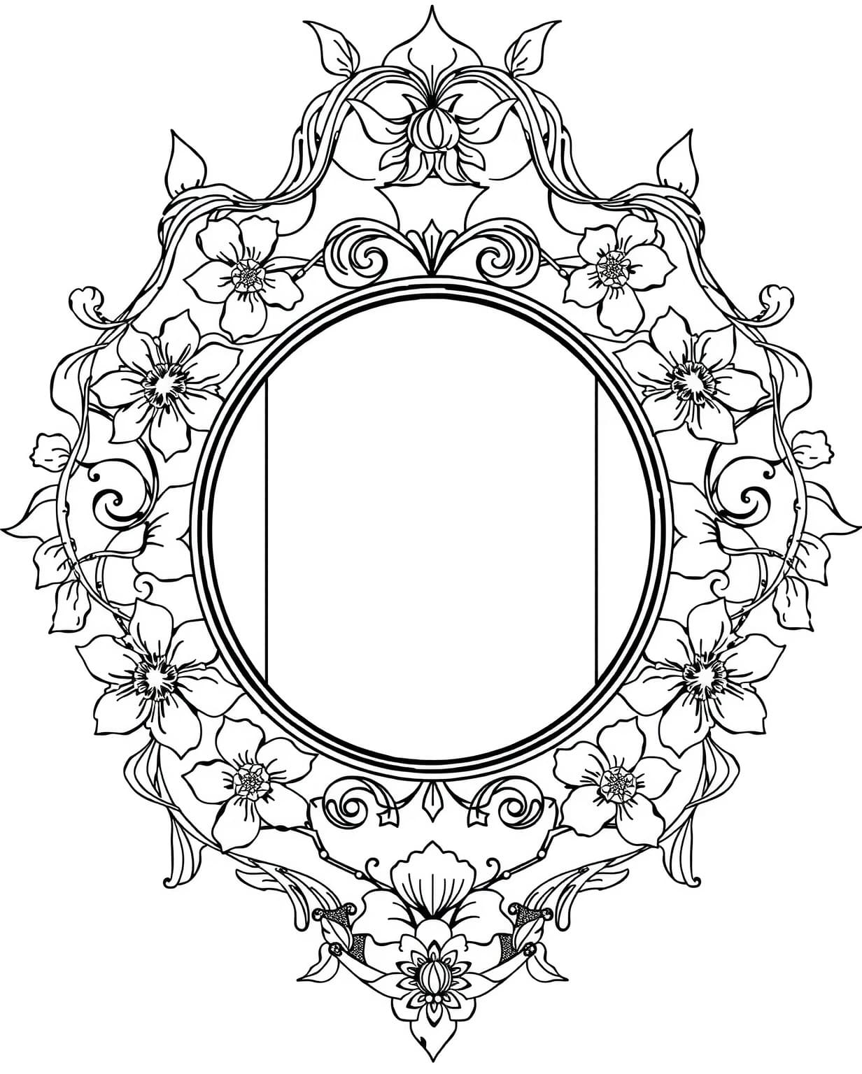 Art Nouveau Floral Frame Coloring Page