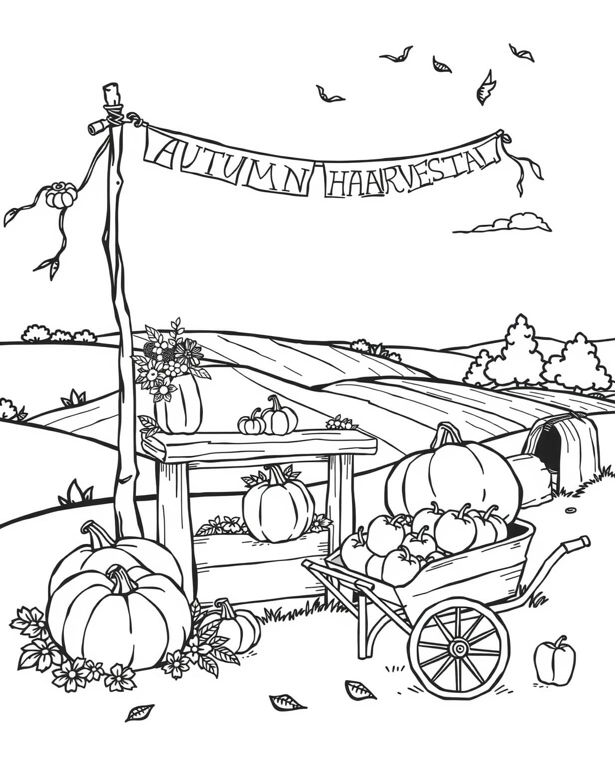 Autumn Harvest Festival Scene Coloring Page