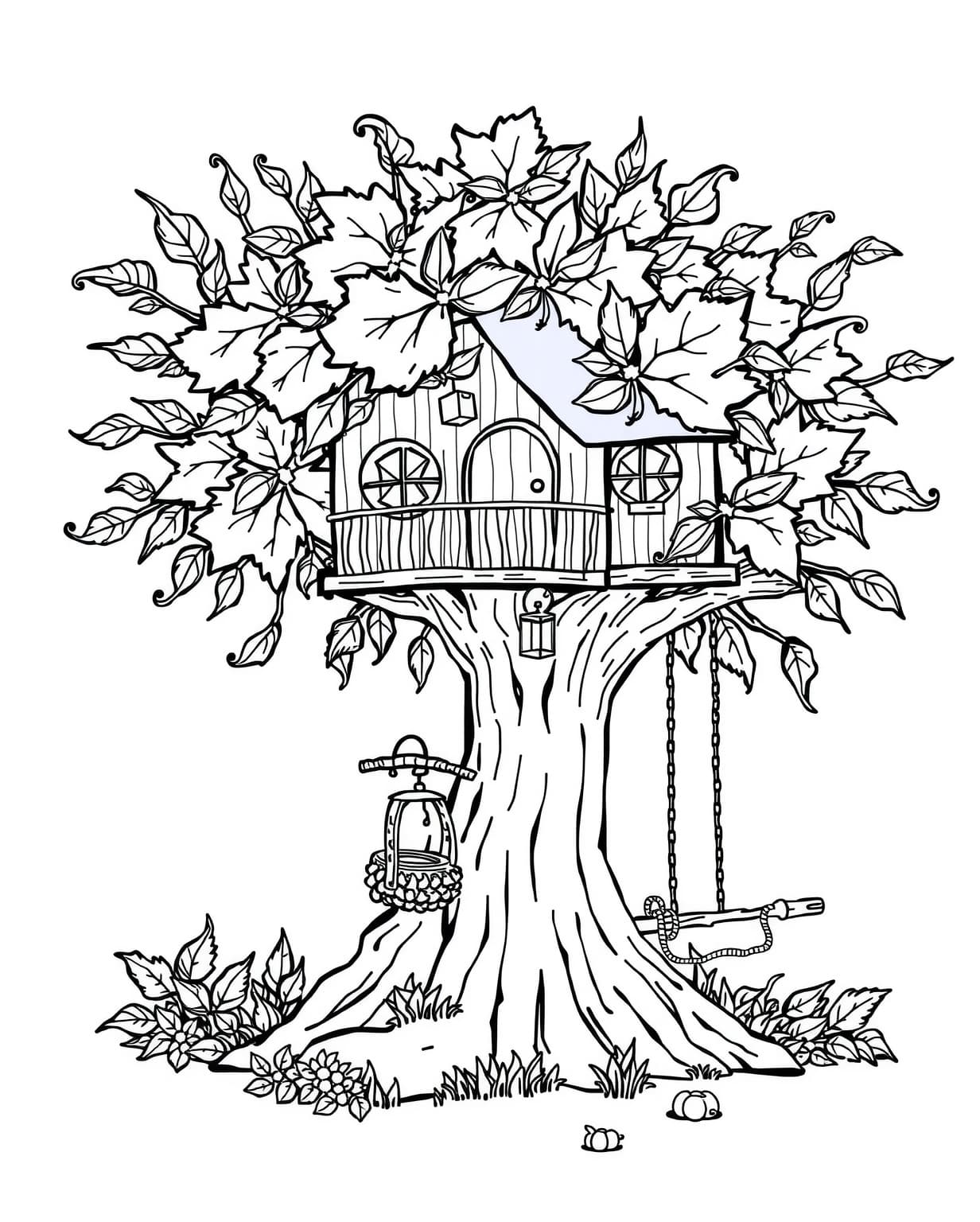 Autumn Treehouse Adventure Coloring Page